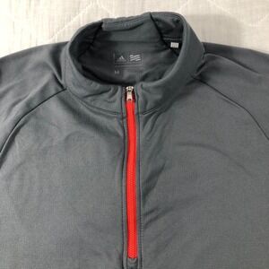 Adidas Pullover Men's Medium Gray Orange 1/4 Zip Athletic 3 Stripe Long Sleeve